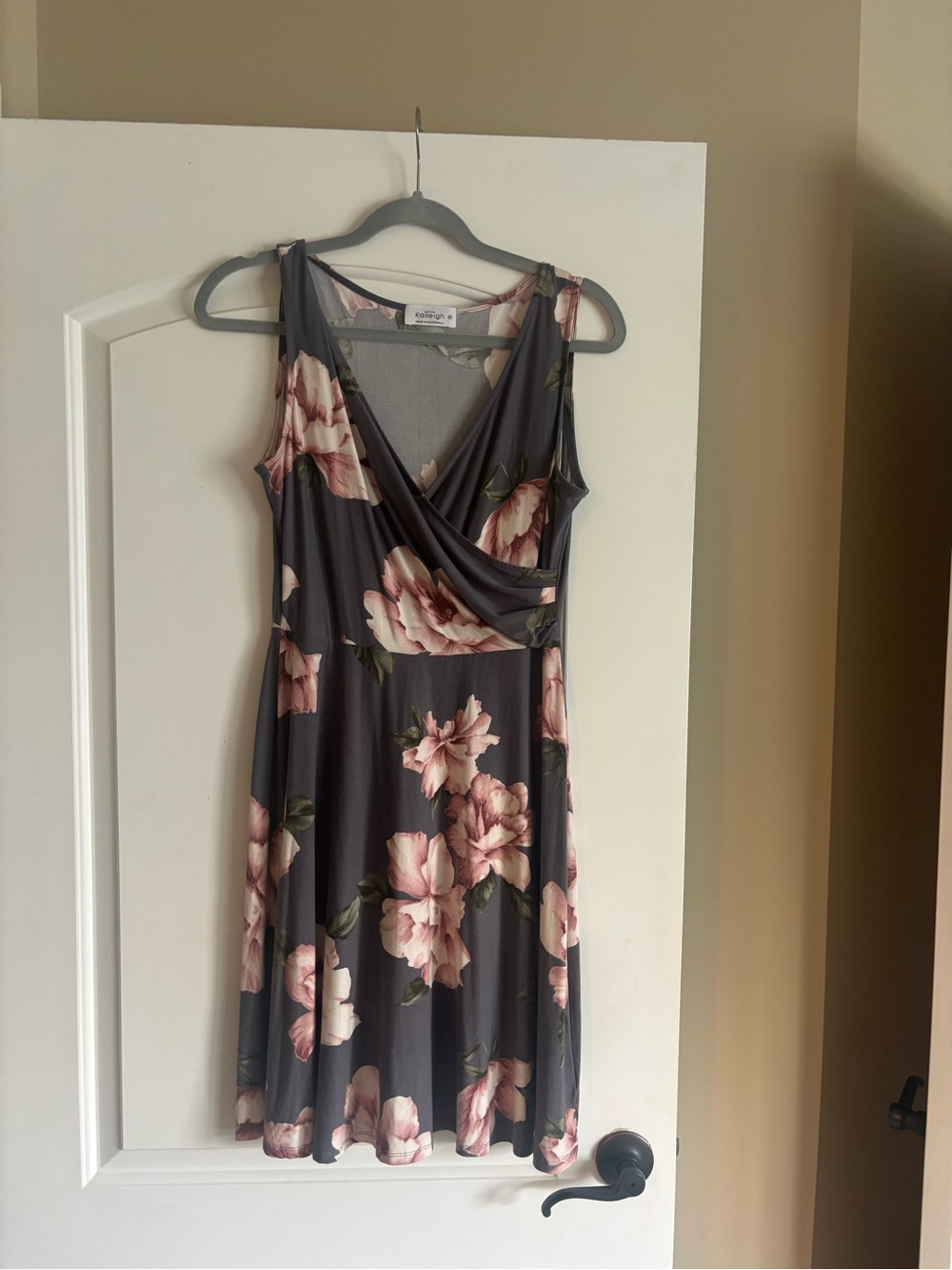 Kaileigh Charcoal Floral Sleeveless Wrap Dress - Blush Blooms